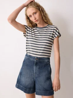 Bleu - Shorts Jigsaw Finton en Denim à coutures apparentes