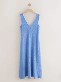 Bleu - Slip dress texturée en jersey