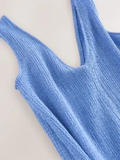 Bleu - Slip dress texturée en jersey