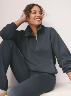Bleu - soi-même. Sweat-shirt en modal à demi-zippé