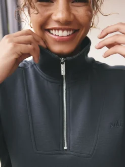 Bleu - soi-même. Sweat-shirt en modal à demi-zippé