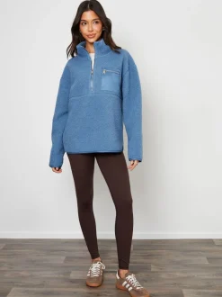 Bleu - Threadbare Half Zip Borg Fleece