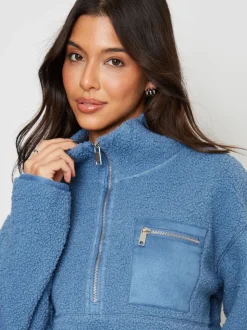 Bleu - Threadbare Half Zip Borg Fleece