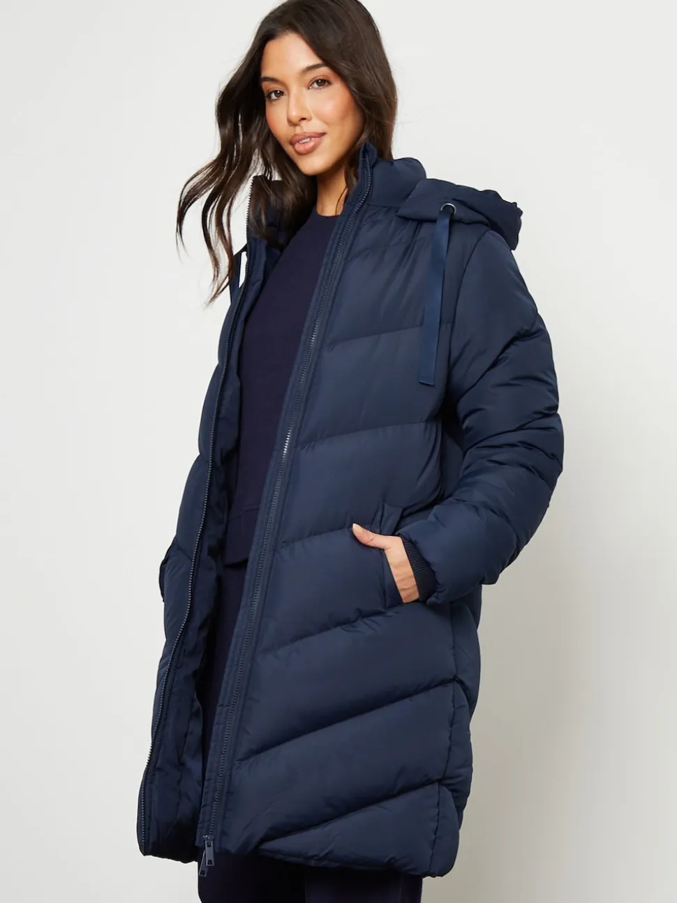 Bleu - Threadbare veste mi-longue rembourrée à capuche