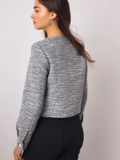 Bleu - Veste bouclée sans col festonné