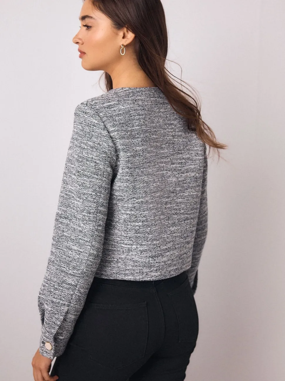 Bleu - Veste bouclée sans col festonné