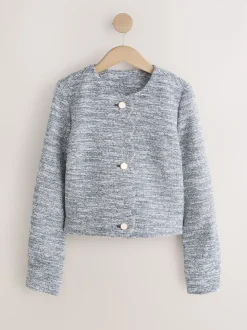 Bleu - Veste bouclée sans col festonné