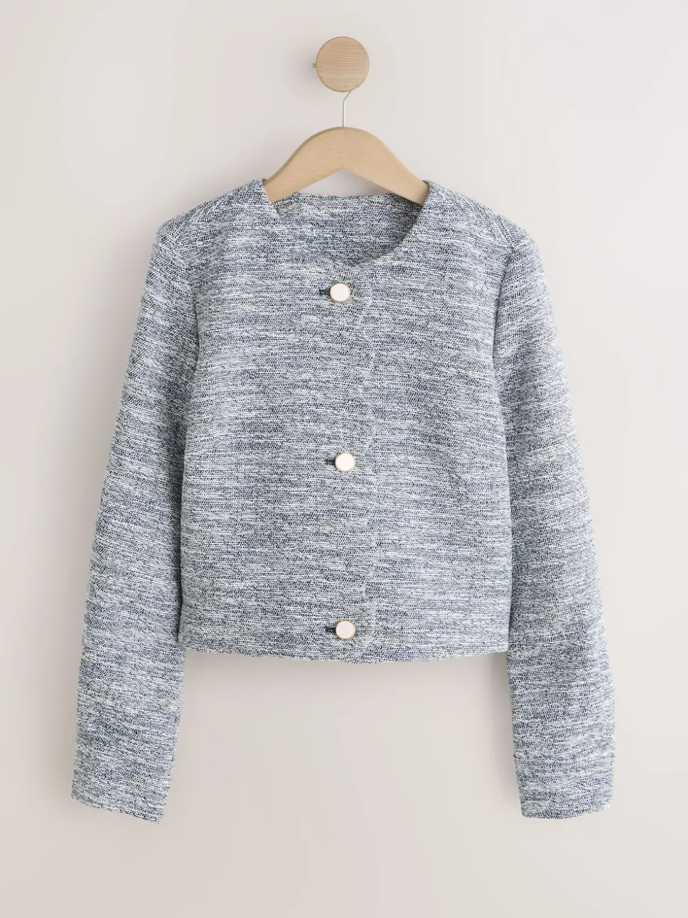 Bleu - Veste bouclée sans col festonné