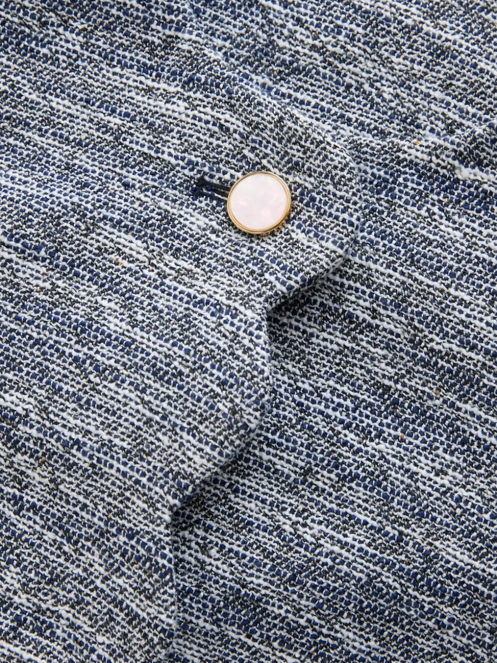 Bleu - Veste bouclée sans col festonné