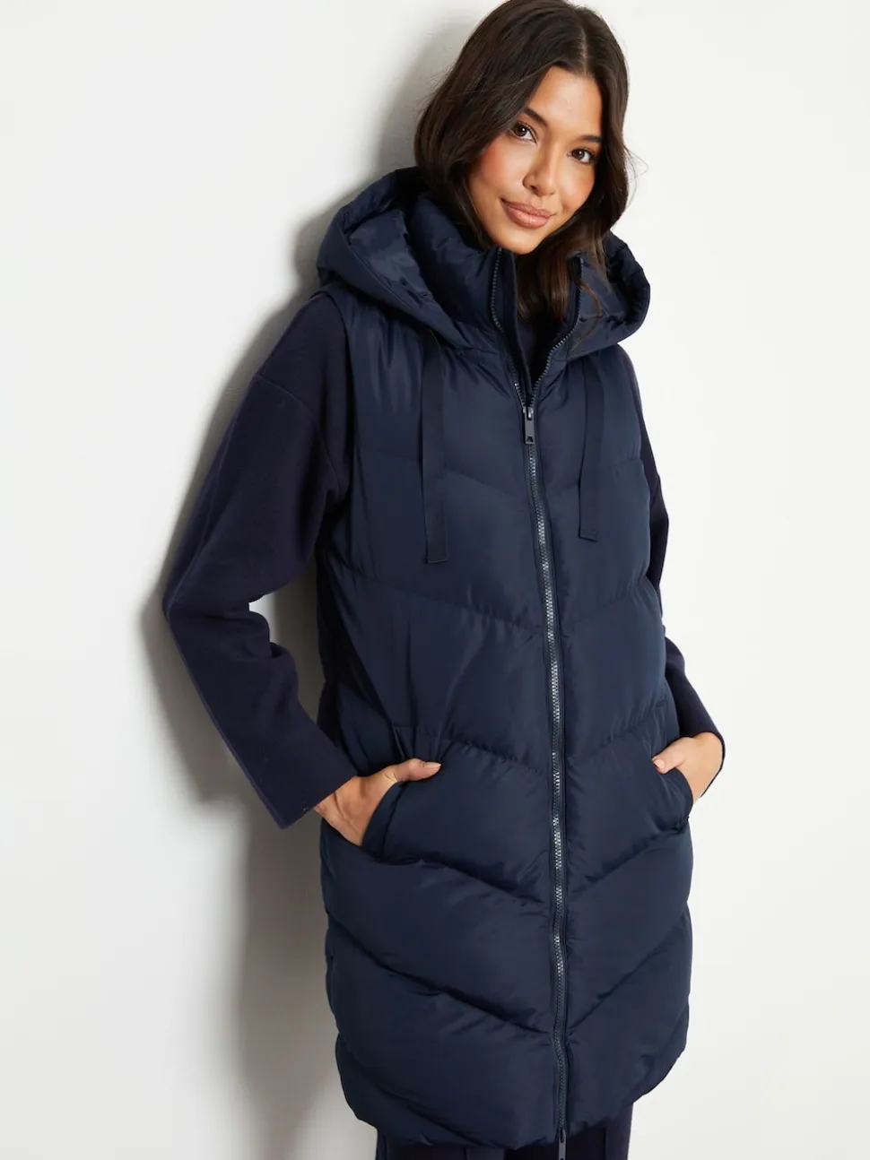 Bleu - Veste matelassée sans manches Threadbare coupe longue