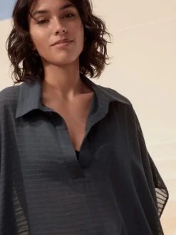 Bleu - Vêtement de chemise longue 100enfiler % coton