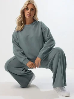Bleu - Yours Curve Ensemble jogging sweat-shirt à col ras du cou