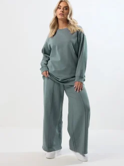 Bleu - Yours Curve Ensemble jogging sweat-shirt à col ras du cou
