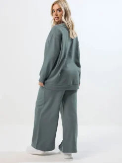 Bleu - Yours Curve Ensemble jogging sweat-shirt à col ras du cou