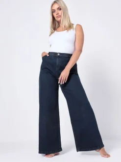 Bleu - Yours Curve Wide Leg Puddle Jeans