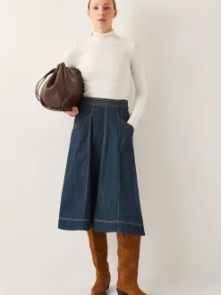 Bleu blanc - Monsoon Harper Jupes à coutures apparentes Denim 100% Coton Mi-long