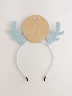 Bleu clair - Bandeau pailleté à motif renne de Noël avec Antler