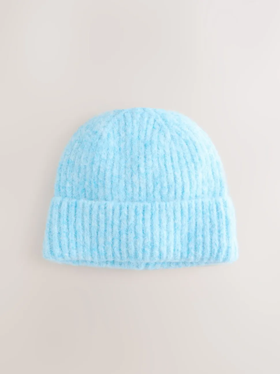 Bleu clair - Bonnet côtelé contenant de la laine