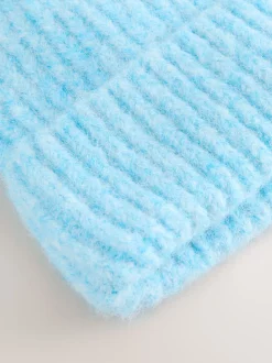 Bleu clair - Bonnet côtelé contenant de la laine
