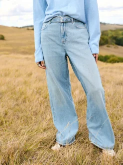 Bleu clair - Jeans larges à ceinture