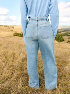 Bleu clair - Jeans larges à ceinture