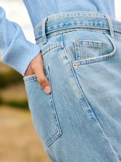 Bleu clair - Jeans larges à ceinture