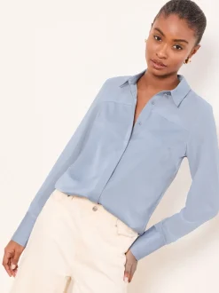 Bleu clair - Lipsy chemise en satin à manches longues en mousseline