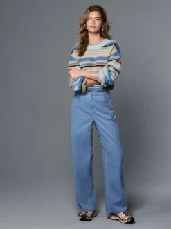 Bleu clair - Pantalon large en velours côtelé