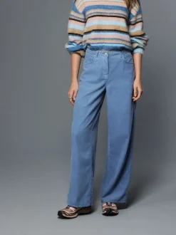 Bleu clair - Pantalon large en velours côtelé