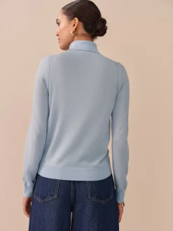 Bleu clair - Pull à col roulé 100% laine mérinos N.premium