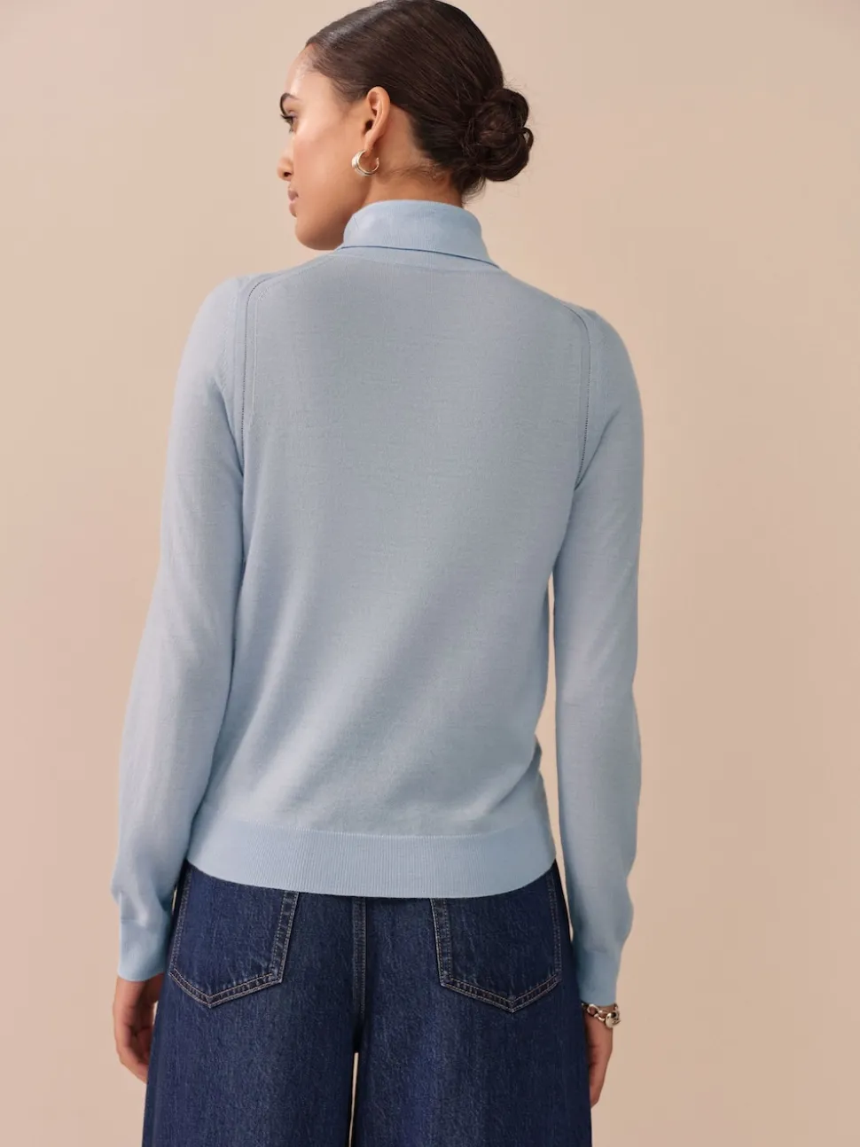 Bleu clair - Pull à col roulé 100% laine mérinos N.premium
