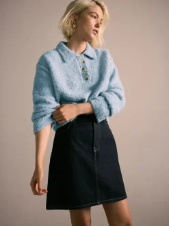 Bleu clair - Pull polo à manches longues Boucle