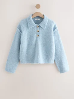 Bleu clair - Pull polo à manches longues Boucle