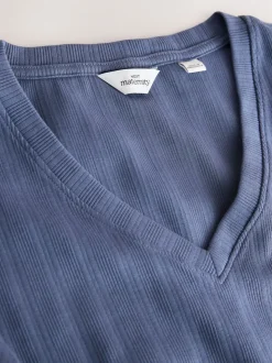 Bleu clair - Robe côtelée à col en V cravatée dans le dos