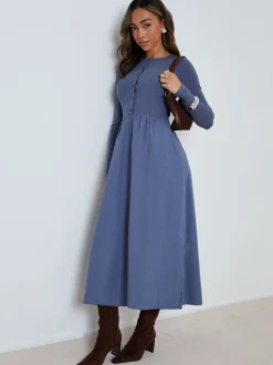 Bleu clair - Threadbare Robe boutonnée 21 jersey en popeline mélangée