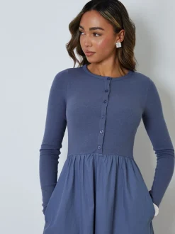Bleu clair - Threadbare Robe boutonnée 21 jersey en popeline mélangée