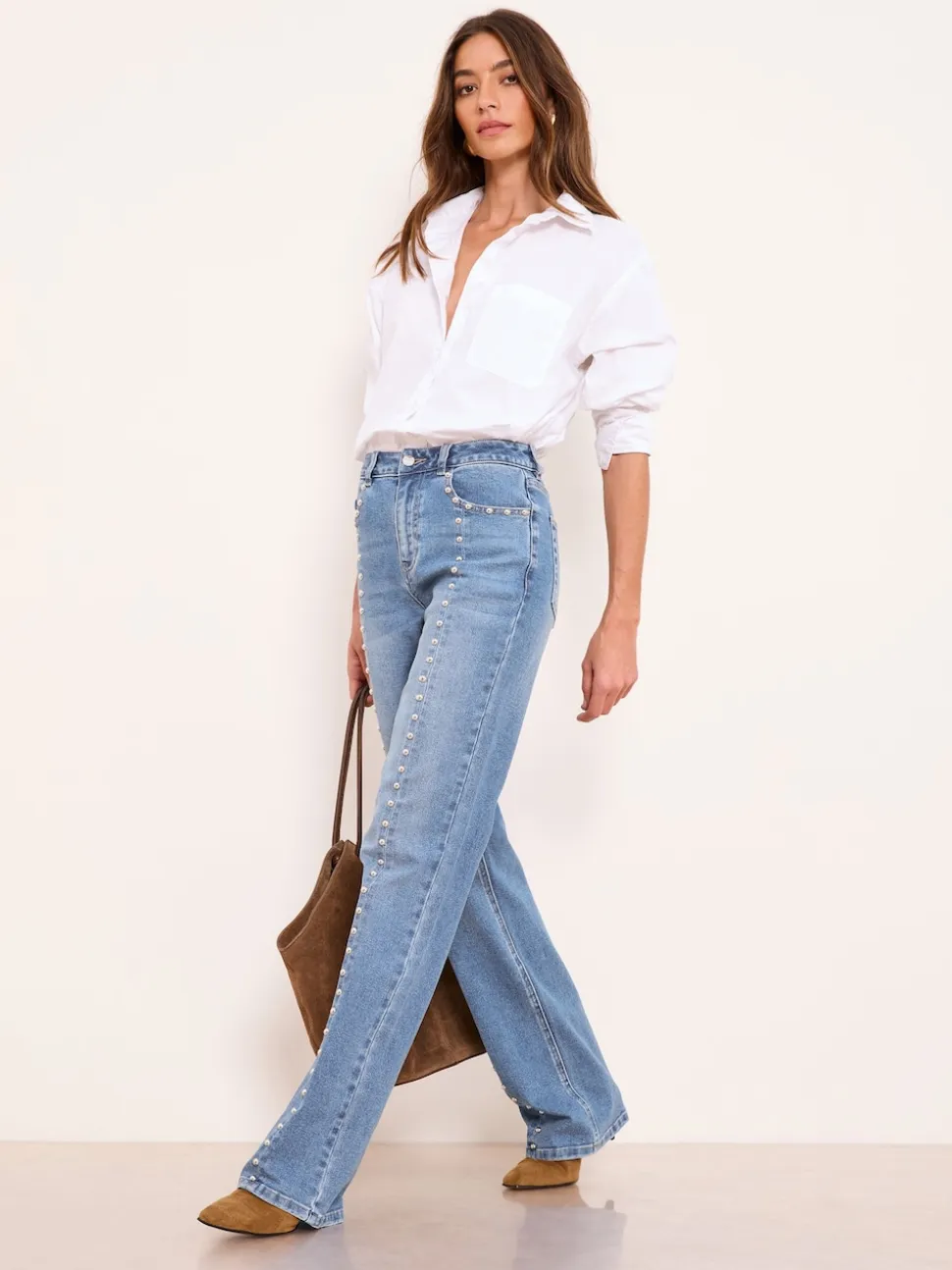Bleu clouté à délavage moyen - Jeans Lipsy Ample