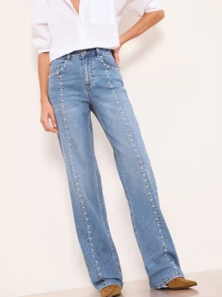 Bleu clouté à délavage moyen - Jeans Lipsy Ample