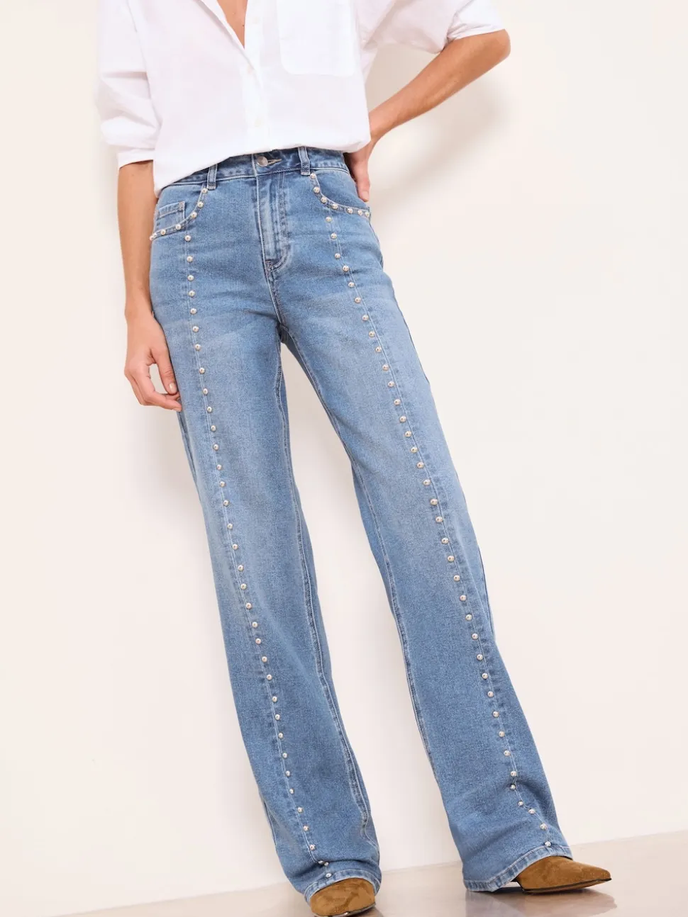 Bleu clouté à délavage moyen - Jeans Lipsy Ample