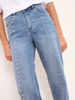 Bleu clouté à délavage moyen - Jeans Lipsy Ample