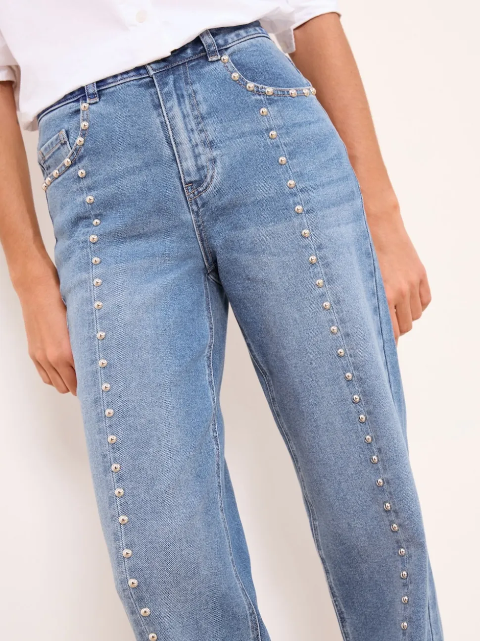 Bleu clouté à délavage moyen - Jeans Lipsy Ample
