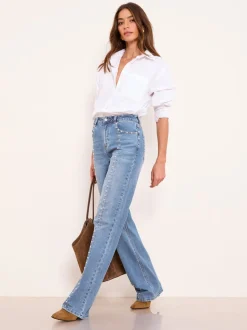 Bleu clouté à délavage moyen - Jeans Lipsy Ample