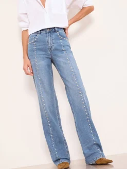 Bleu clouté à délavage moyen - Jeans Lipsy Ample