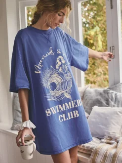 Bleu cobalt - Chemise de nuit graphique