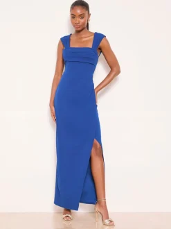 Bleu cobalt - Lipsy Robe longue froncée à manches courtes et col carré