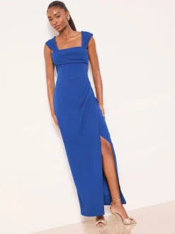 Bleu cobalt - Lipsy Robe longue froncée à manches courtes et col carré