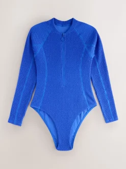Bleu cobalt froissé - Maillot de bain rash à manches longues