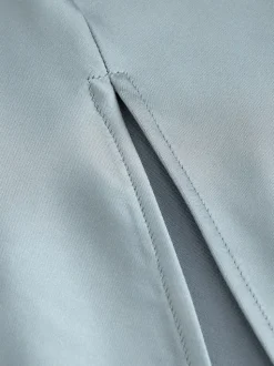 Bleu crépuscule - Robe longue de demoiselle d’honneur en satin à col bénitier pour mariage