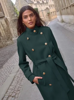 Bleu de sarcelle - Manteau Love & Roses enveloppant à col cheminée