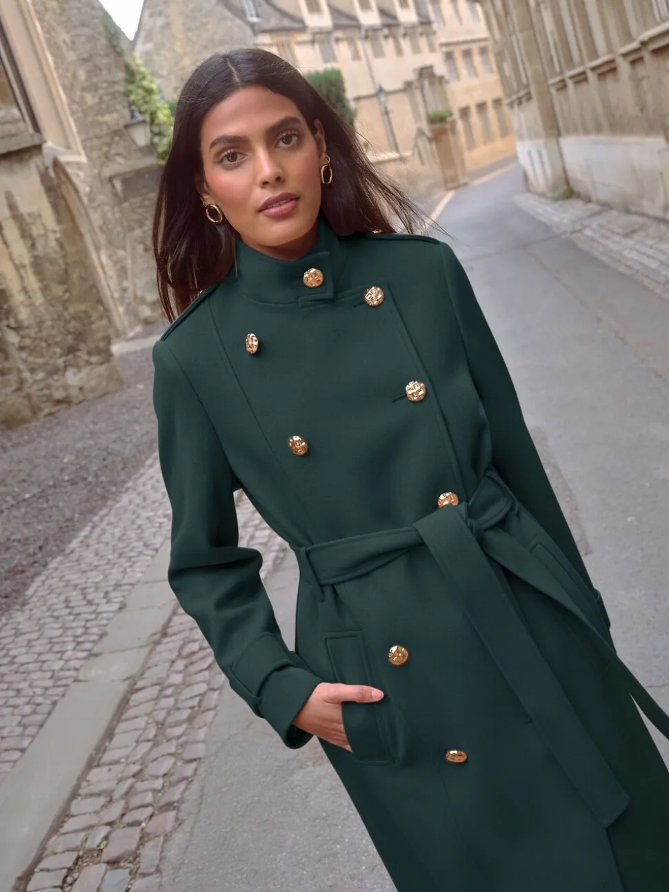 Bleu de sarcelle - Manteau Love & Roses enveloppant à col cheminée